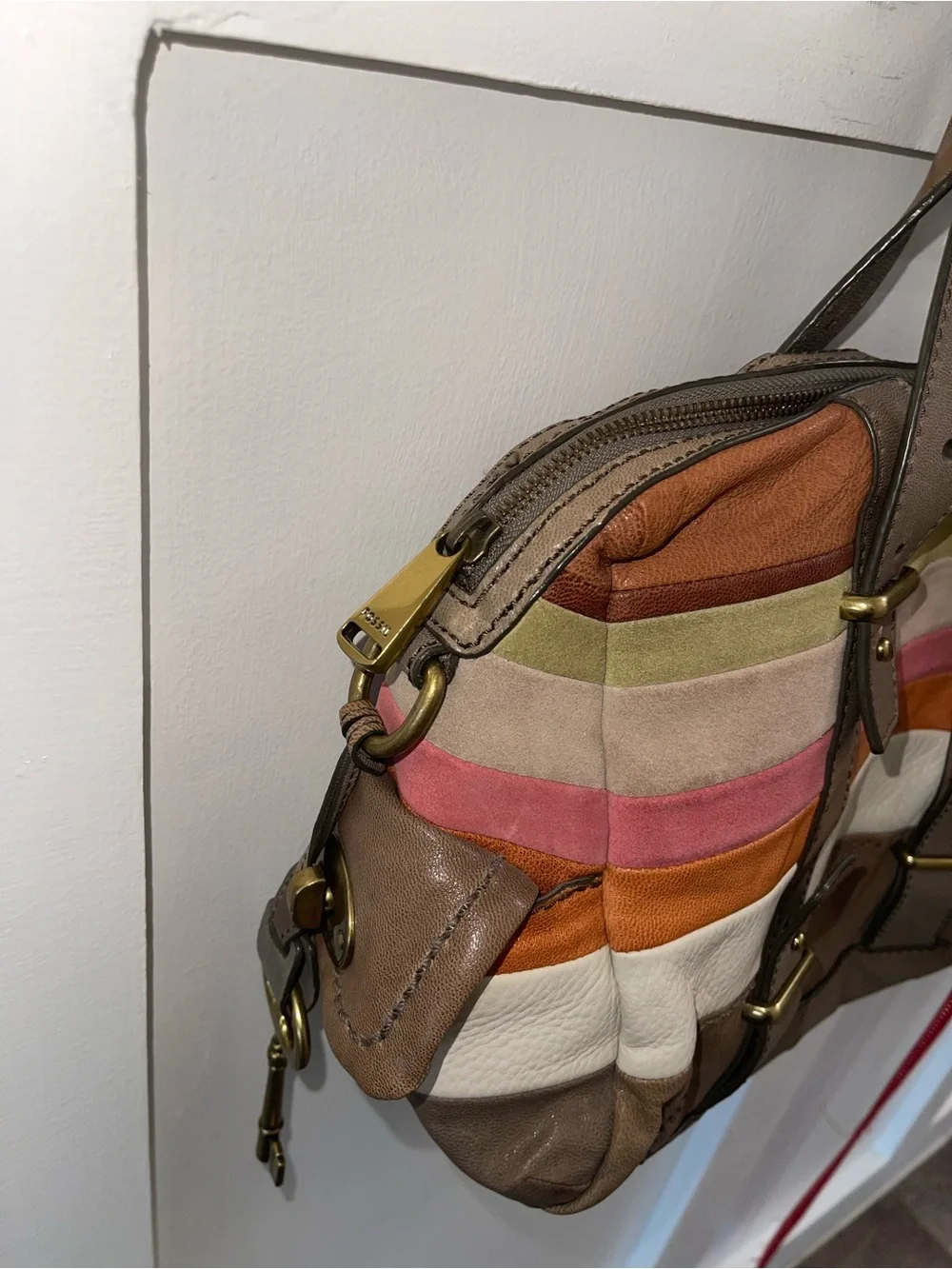 Y2K Fossil Leather Multicolor Handbag. Missing Shoulder Strap